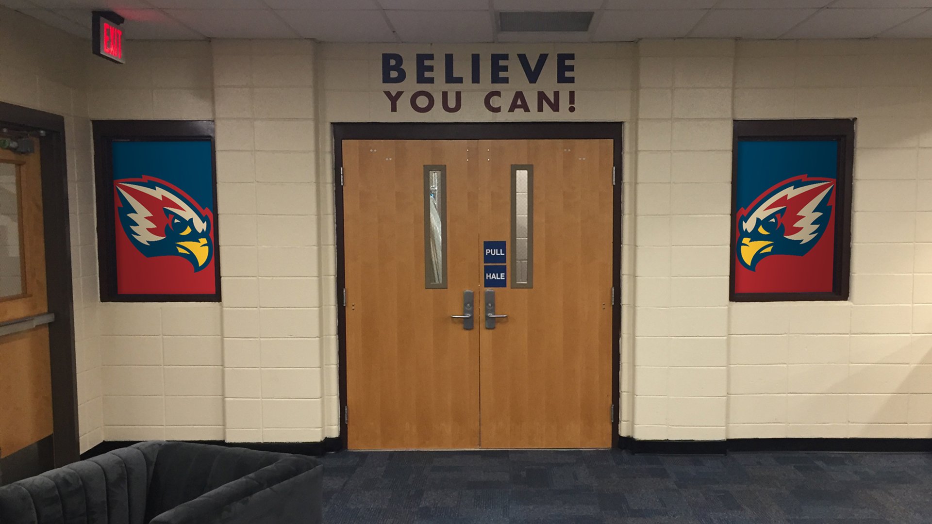 Photo of Pebblebrook High School lobby windows