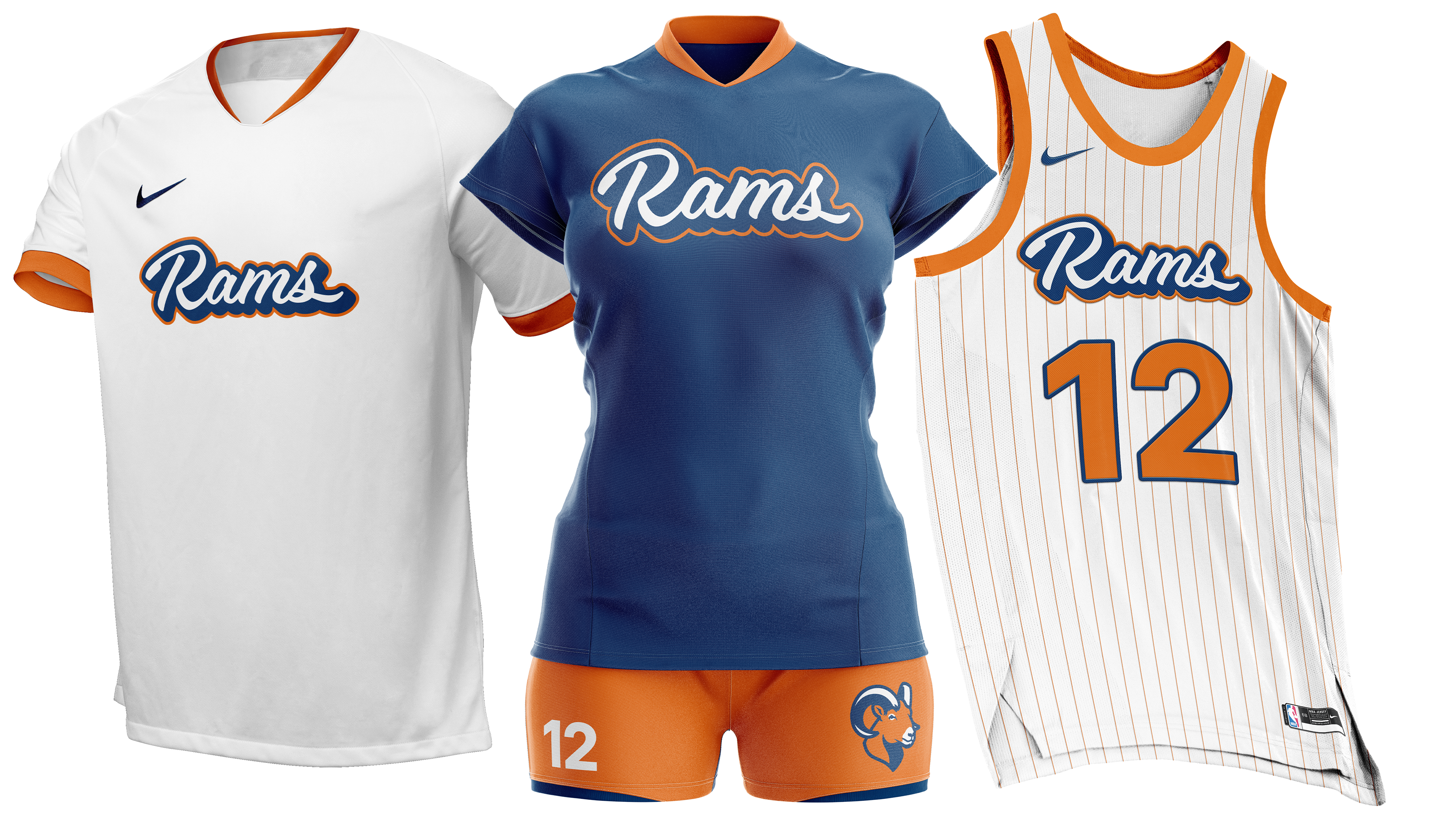 Photo of sports jerseys with a custom logotype script logo