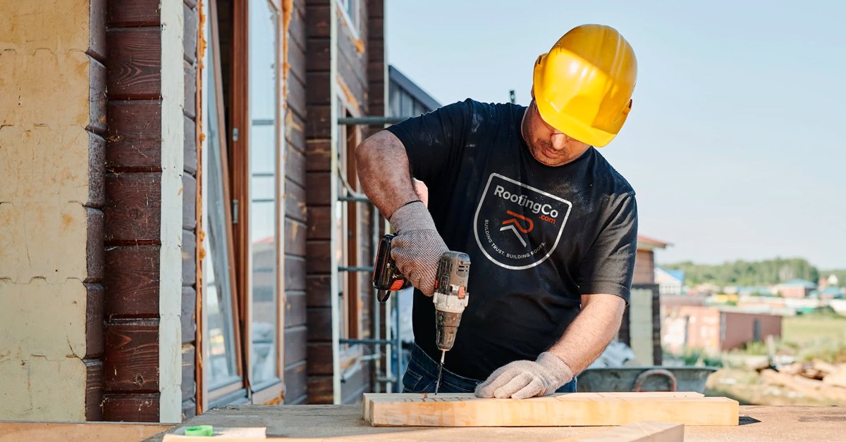Photo of construction worker wearing a RoofingCo.com logo