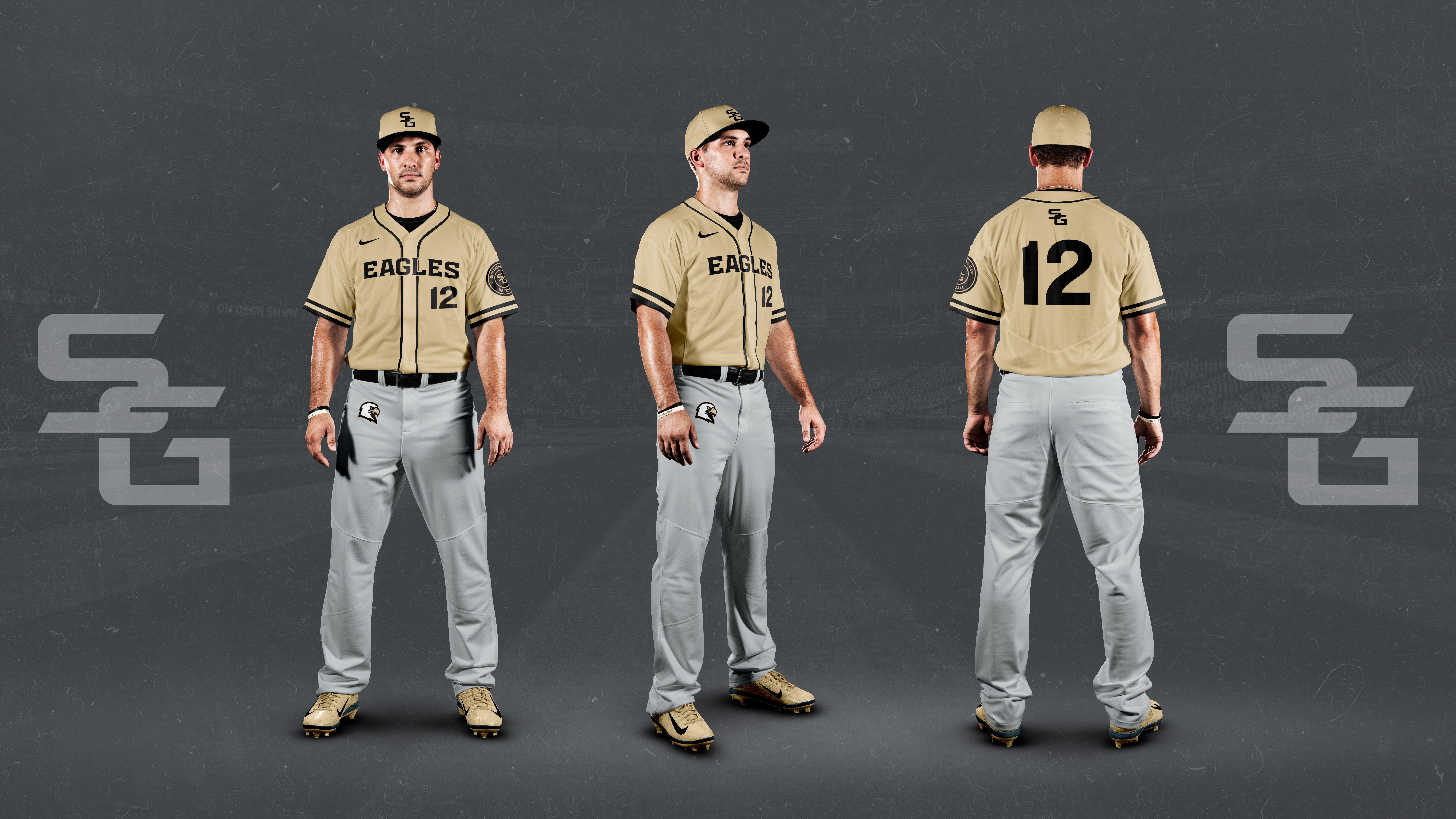 Photo of a baseball player wearing a gold jersey with the Southern Gap Eagles logos on it