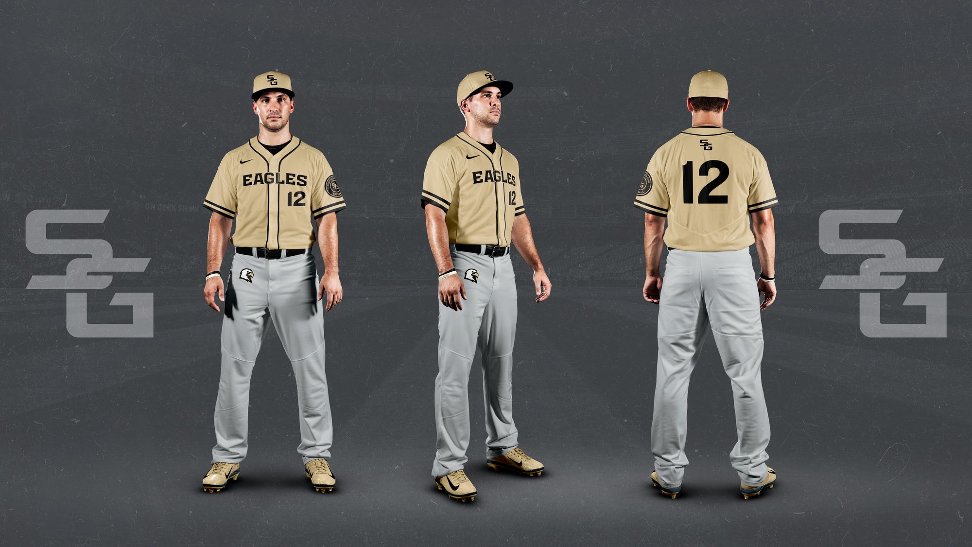 Photo of a baseball player wearing a gold jersey with the Southern Gap Eagles logos on it