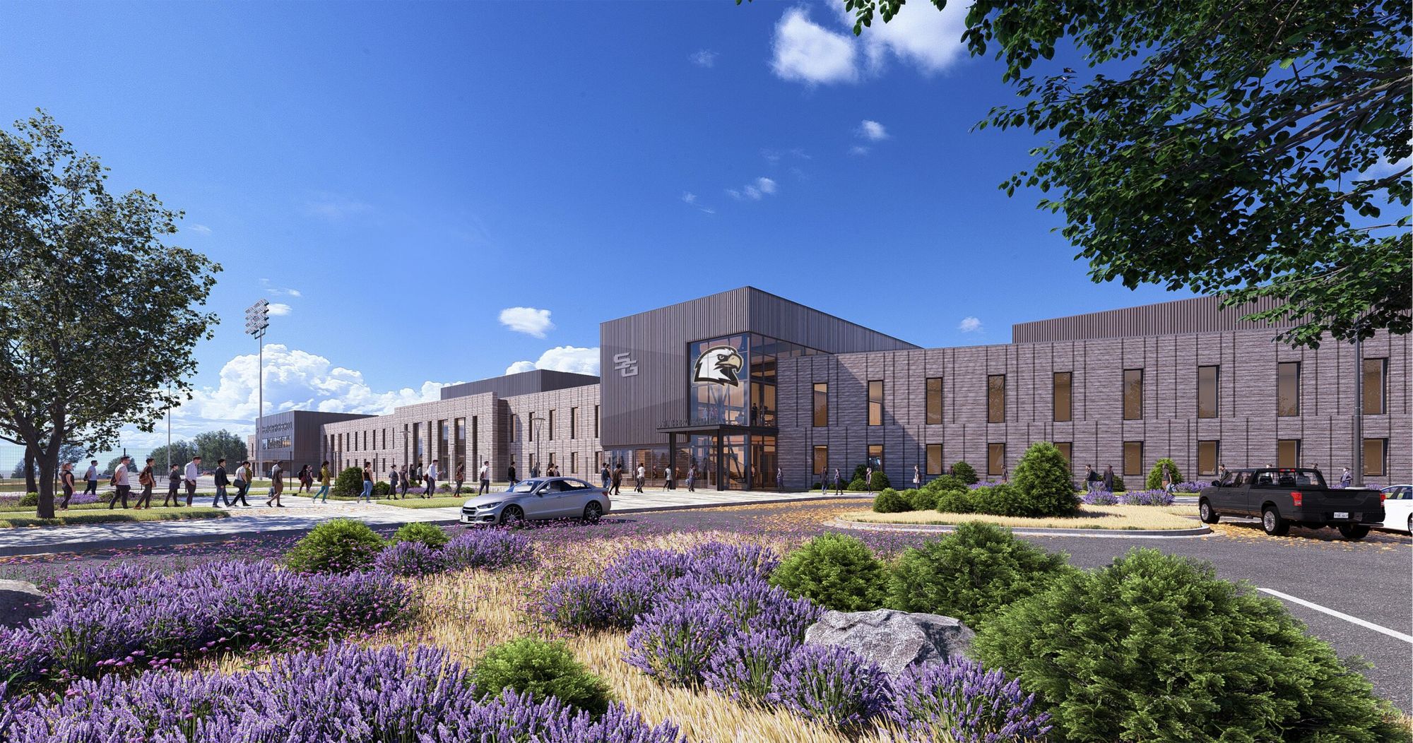 Photo mockup of the Southern Gap High School building in Buchanan County, Virginia